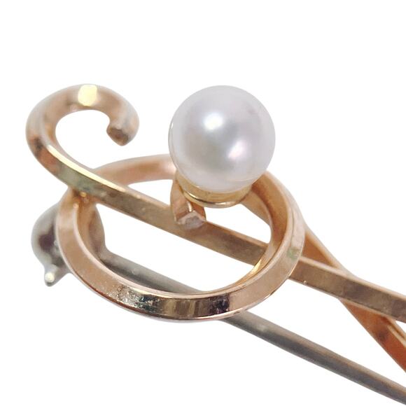 Vintage Signed Krementz Gold Filled Treble Clef Pearl Brooch Music - Picture 4 of 10